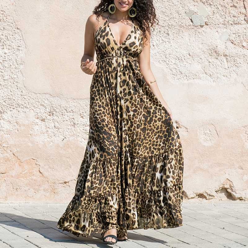 Maxi Dress Leopard Summer Dresses Womens Clothing Size 16 - Main Image