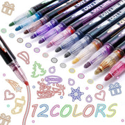 12pcs Double Line Metallic Outline Markers Glitter Gel Pens