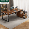 European Black Oak Computer Desk With Side Cabinet