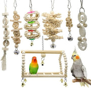 7pcs Wooden Bird Toy Parrot Cage Hammock Chewing Swing Toys