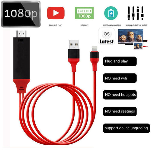 Lightning to HDMI Adapter Cable, to HDMI Connector 1080P HDTV Cable,  Lightning Digital AV Adapter Cord for X 8 7 6Plus 5s Mini Air Pro iPod to  TV Projector Monitor (Silver) 