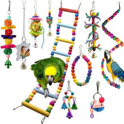 10pcs Wooden Bird Toy Parrot Cage Mirror Ladder Chewing Swing Toys