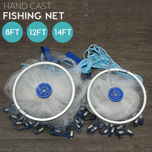 8FT Magic Hand Cast Fishing Net Spin Network Easy Throw Bait Nylon Mesh US