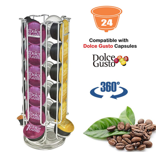  Flagship Coffee Pod Capsule Holder for Dolce Gusto, Metal  Carousel Capsules Pods Organizer Rack, 48 Pods Silver : Home & Kitchen
