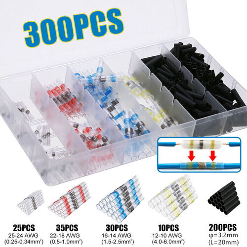 300Pcs Non-Insulated Butt Connectors 22-18AWG 16-14AWG 12-10AWG