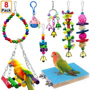 8pcs Wooden Bird Toy Parrot Cage Hammock Chewing Swing Toys