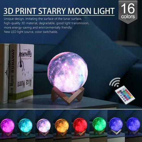 Moon Light, 3D Printed Galaxy Light 16 Colors Moon Night Light 